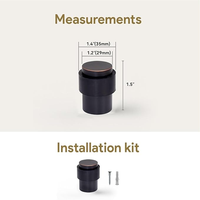 KHTUMEWARE 4 Pack 1-1/2 in Floor Door Stopper,Oil Rubbed Bronze Door Stop,Wall Protector Commercial Door Bumper Wedge Decorative Cylindrical Install Door stoppers on The Floor