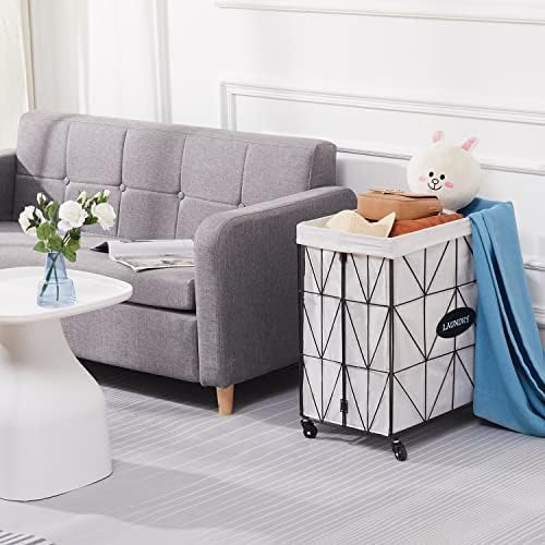 Mxfurhawa Collapsible Laundry Hamper with Wheels,Capacity and Removable Liner, Sturdy Metal Frame for Clothes Storage and Transport (110L-LX-Black)