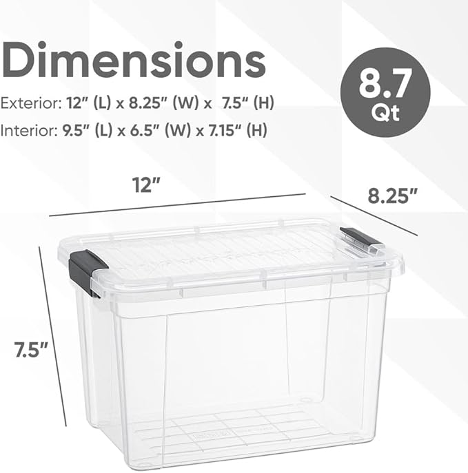 Superio Clear Storage Boxes with Lids, 8.75 Quart Plastic Container Bins for Organizing, Stackable Crates, BPA Free, Non Toxic, Odor Free, Organizers for Home, Office and Dorm, 5 Pack