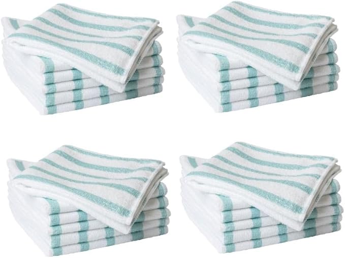 Martha Stewart Microfiber Cleaning Cloths, Ultra-Absorbent, Lint-Free Cleaning Towels for Home & Kitchen, Teal Stripes, 11 Inches, 24 Count