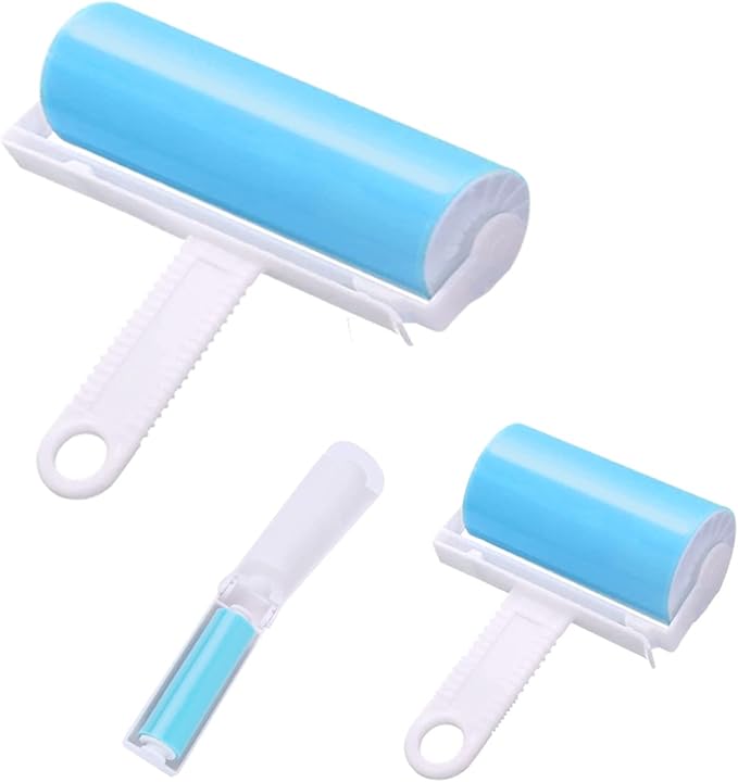 MUEDRT Travel Lint Roller 3 Pack, Washable Lint Roller Reusable Compact Pet Hair Remover Cleaner with Cover for Clothes, Pet Hairs, Include Large/Medium/Small Size