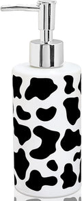 Cow Print Soap Dispenser Refillable Liquid Container Cute Cow Spot Glass Soap Dispenser with Pump for Bathroom Kitchen Countertop Decor