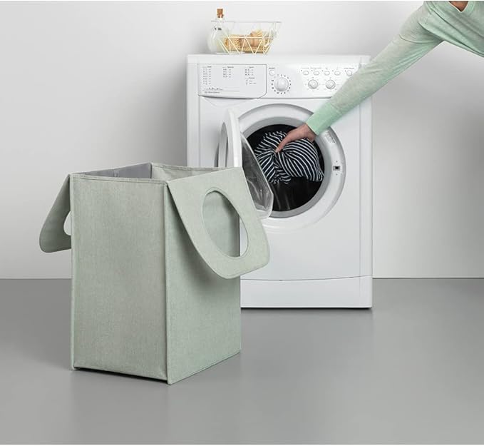 Brabantia Rectangular Laundry Bag (14.5 Gal / Green) Foldable, Space Efficient Hamper with Large Opening for Dirty Clothes