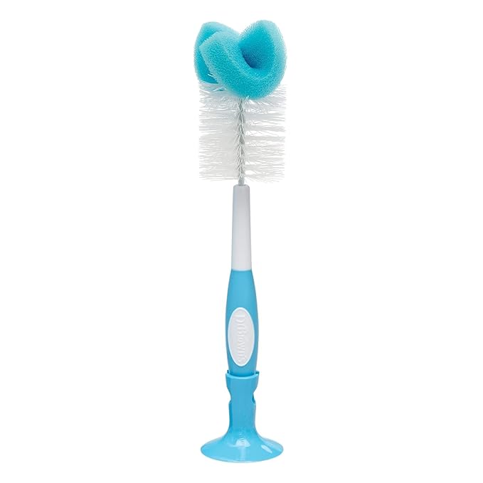 Dr. Brown's Reusable Sponge Baby Bottle Cleaning Brush, Blue and Gray + Deluxe Bottle Brush, BPA-Free, Blue, 3-Pack