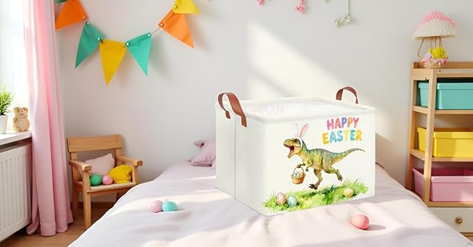 CLOCOR Rectangular Dinosaur Easter Basket Empty, Blue Gift Basket with Handles,Toys Storage Bin,Baby Room Decor(Dinosaur)