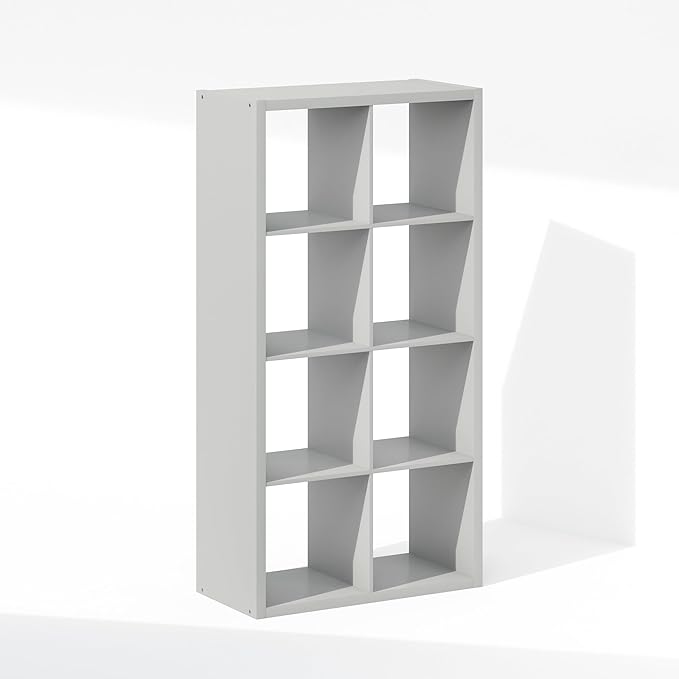 Furinno Cubic Closet Organizers and Storage, 8-Cube Closet Organizer, Open Shelf Closet Storage, Extra Thick Frame for Wardrobe, Bedroom, Living Room, Light Grey
