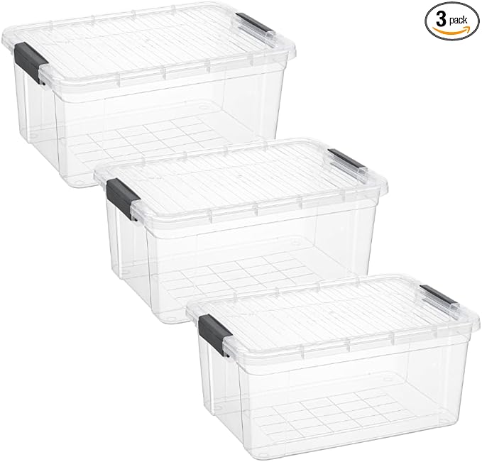 Superio Storage Bins with Lids, Clear Plastic Containers for Organizing, Stackable Totes, BPA Free, Odor Free, Organizer Boxes for Home, and Dorm (3 Pack, 36 Qt)