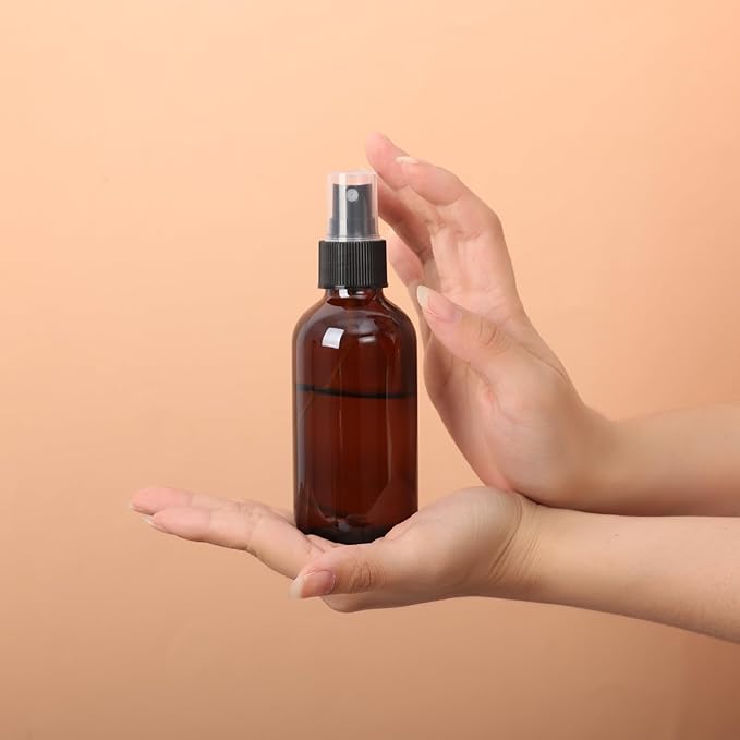 STARSIDE 16 Pack 4 oz Amber Glass Spray Bottles with Fine Mist Sprayer & Dust Cap for Essential Oils, Perfumes,Cleaning Products, 120 ml Fine Mist Glass Spray Bottle