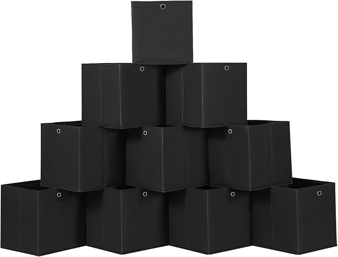 Foldable Storage Cubes Bins ,11 Inch Cloth Storage Cube Fabric Storage Box Cubes Organizer Baskets with Handles for Home Organizer Set of 10 (Black)