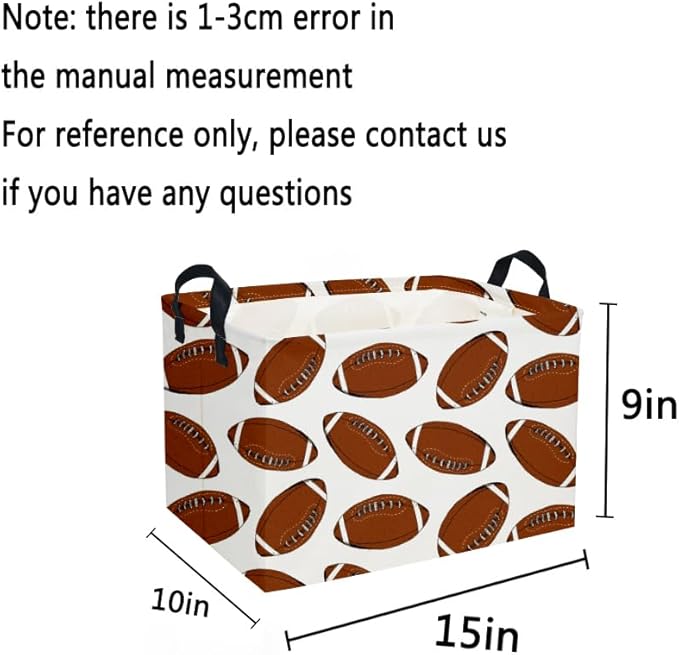 Rectangular Football Basket,Kids Baskets for Kids.Waterproof PE Coating Cute Bins with Handles.Boys Basket,Toys Box,Books Baskets,Gifts Box. (Rugby)