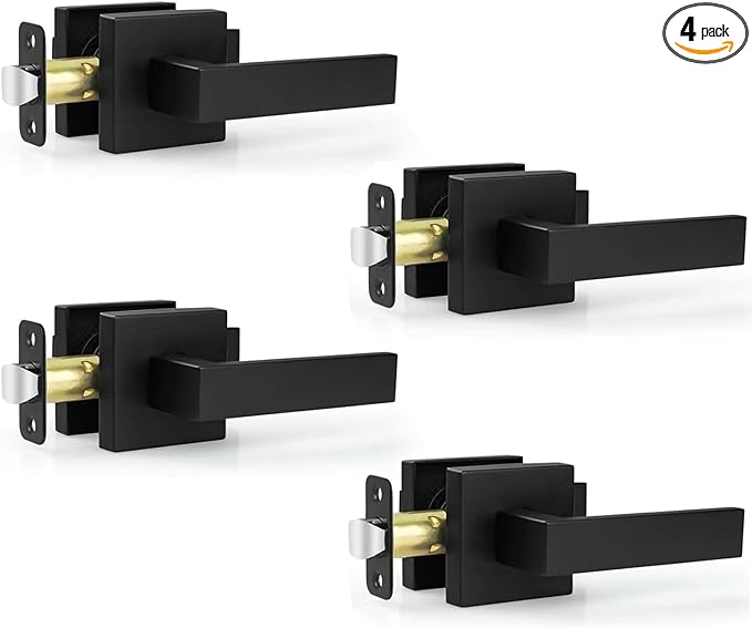 Estmoon 4 Pack Passage Door Knobs - Black Door Handle Interior Door Levers, Heavy Duty Non-Locking Locksets Hall Closet Handles, Reversible for Right & Left Sided Doors
