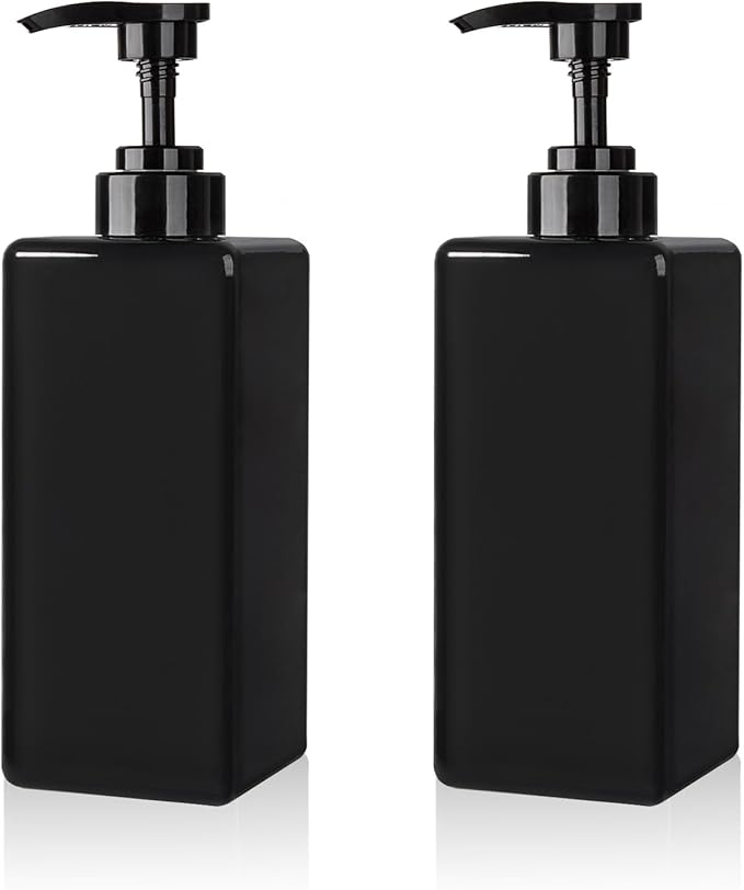 Hand Soap Dispenser, Plastic Pump Bottles, Refillable Empty Lotion Dispenser Liquid Container for Bathroom Kitchen College Dorm, 22 oz 2 Pack Black