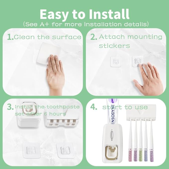 Toothbrush Holder and Toothpaste Dispenser Set, Automatic Toothpaste Squeezer Dispenser, Dispenser Toothpaste Squeezer Kit, Wall Mounted Bathroom Accessories (Black)