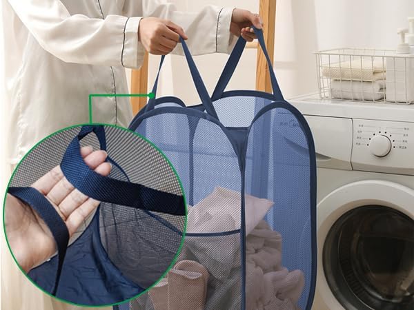 Collapsible Laundry Baskets Mesh Pop Up Laundry Basket Portable Laundry Hamper, Foldable Clothes Basket Storage Hampers (Blue - 2 Pack)