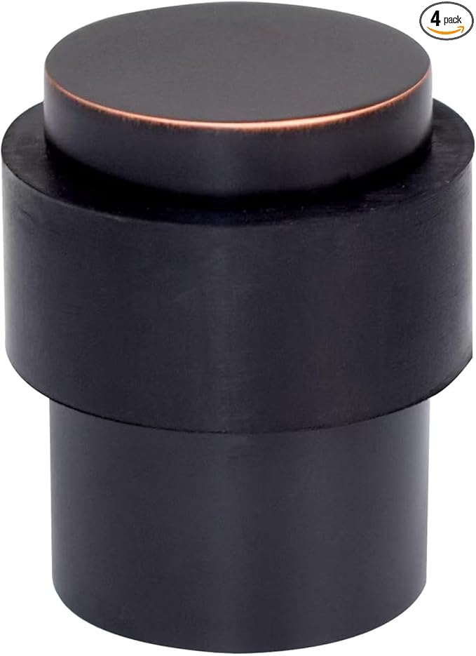 KHTUMEWARE 4 Pack 1-1/2 in Floor Door Stopper,Oil Rubbed Bronze Door Stop,Wall Protector Commercial Door Bumper Wedge Decorative Cylindrical Install Door stoppers on The Floor
