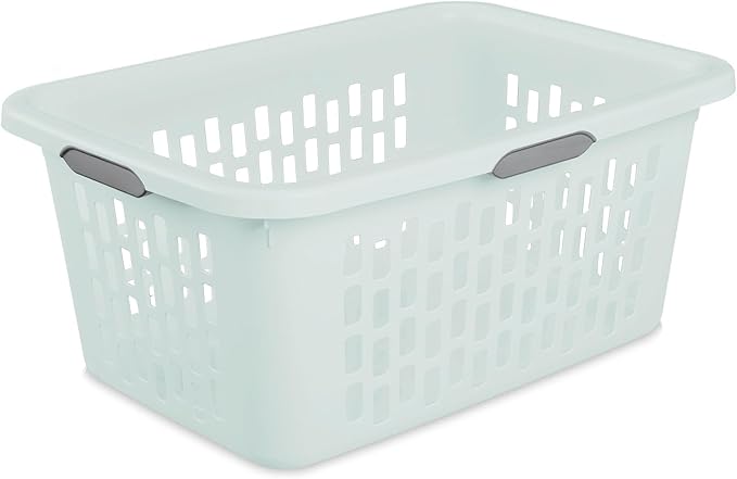 Sterilite Laundry Basket, Plastic Clothes Hamper, Large Rectangle Bin with Comfort Grip Handles and Reinforced Rim, 2 Bushel Capacity, Mint, 6 Pack