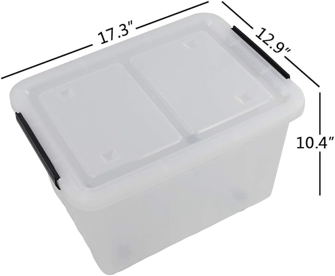 Callyne 30 L Clear Plastic Storage Box with Wheels, 4-Pack Clear Plastic Storage Latch Bin