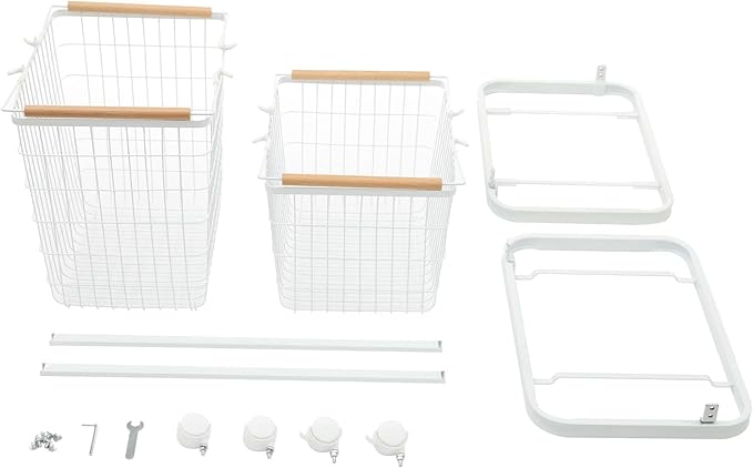 Laundry Basket with Wheels, 2 Tier Removable Wire Laundry Cart, Vertical Laundry Sorter, Rolling Hamper Dirty Clothes Hamper Organizer for Laundry Room, Bathroom, Bedroom, School (White)