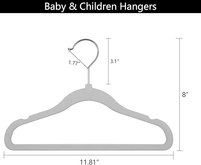 GoodtoU Kids Hangers Velvet 50 Pack Baby Hangers for Closet Non Slip Childrens Infant Hanger Grey