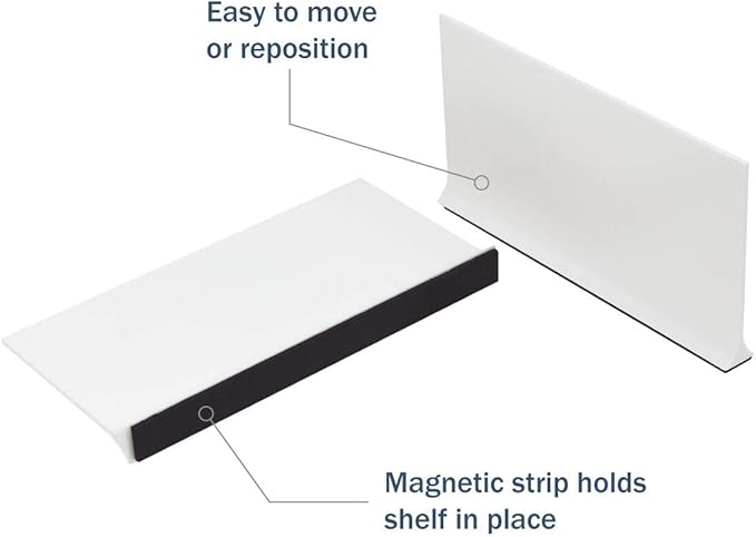 APOTHECARY PRODUCTS Magnetic Shelf Divider, For Vitamins, Books, Food and More, 6 in x 3 in, White, Made in the USA