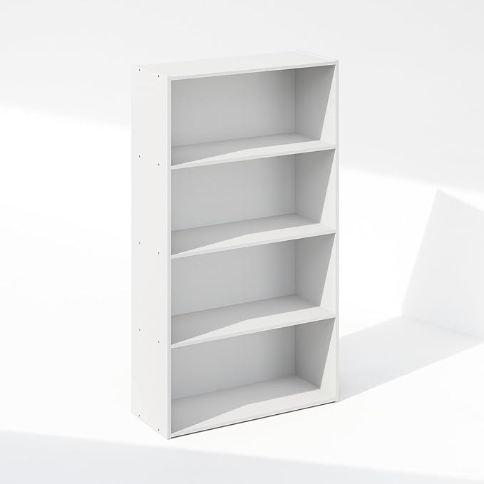 Furinno Reed Closet Organizers and Storage, 4-Tier Closet Organizer, Open Shelf Closet Storage, for Wardrobe, Bedroom, Living Room, White