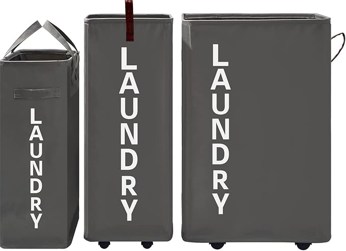 92L Extra Large Laundry Hamper with Leather Handle,Standable Laundry Basket with Wheels Laundry Hamper on Wheels,Large Hamper,Rolling Laundry Basket Grey