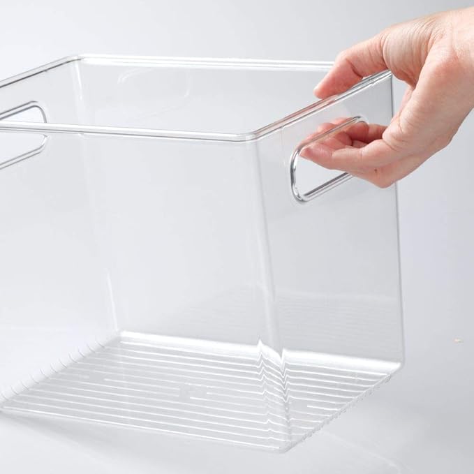 mDesign Plastic Modern Kitchen, Pantry Food Storage Container Bin w/ Handles - Cabinet, Fridge/Freezer, Countertop Organizer - Snacks/Drink/Appliances; Ligne Collection, Clear, 10x6.5x7.75 (Pack of 1)