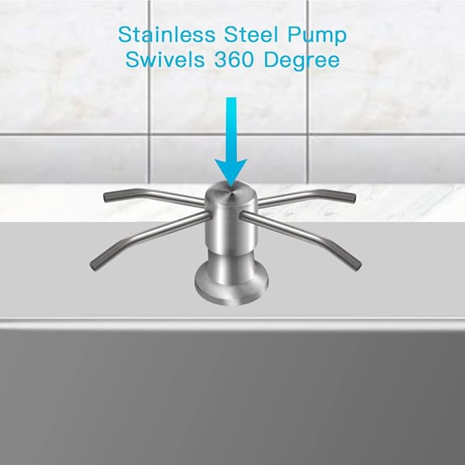 Dish Soap Dispenser for Kitchen Sink (Brushed Nickel), Countertop Sink Soap Dispenser Water Pump with 47” No-Spill Extension Tube Kit Design for Kitchen Bathroom, No More Refills （Sliver）