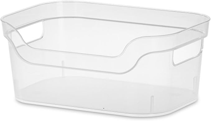 Sterilite 9.5 x 6.5 x 4 Inch Small Open Scoop Front Clear Storage Bin with Comfortable Carry Through Handles for Household Organization (32 Pack)