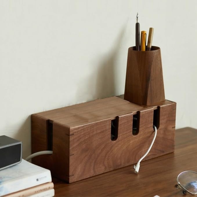Extra Large Cable Management Box, Wood Cord Hider Box & Organizer for Power Strip, TV Wires & Set-Top Boxes and Electronic Accessories(light brown)
