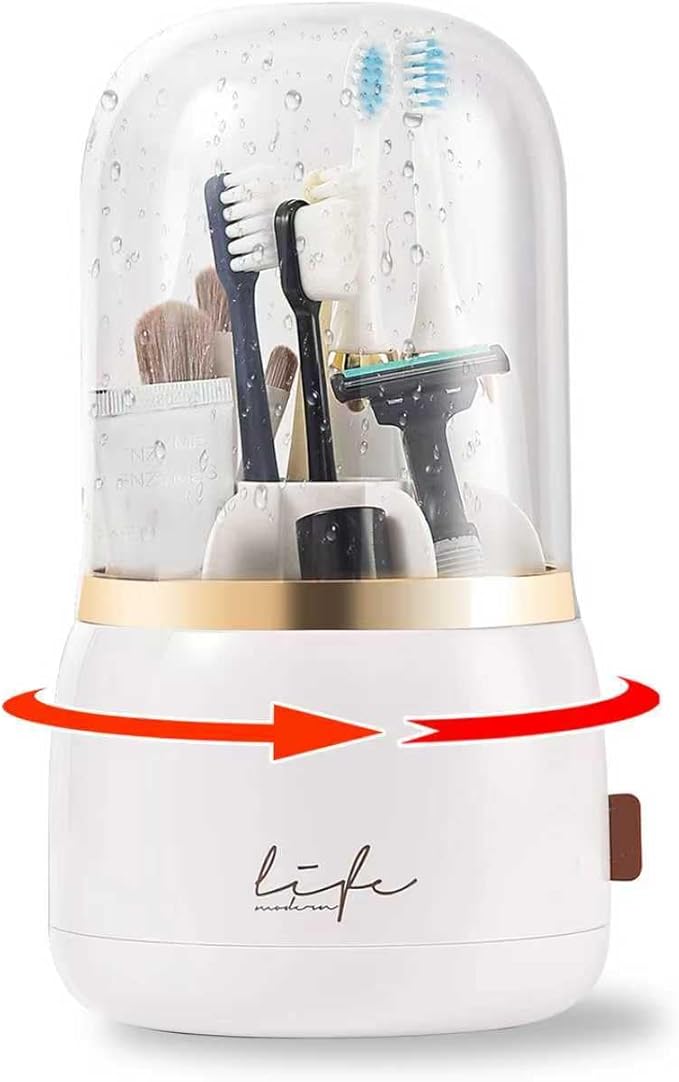 CLOKTA Toothbrush Holders for Bathrooms, Rotating 7 Slots Electric Toothbrush Holders with Cover, Countertop Toothpaste Organizers (White)
