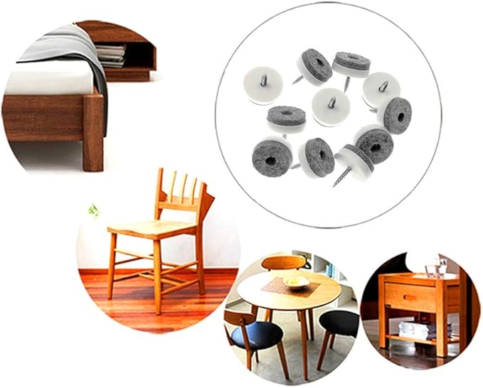 ALIMITOPIA 40pcs Screw-on Furniture Felt Pad Chair Glide Slider Hardwood Floor Protector for Wooden Leg Feet of Chair Table Furniture(Φ24mm or 0.95";White)