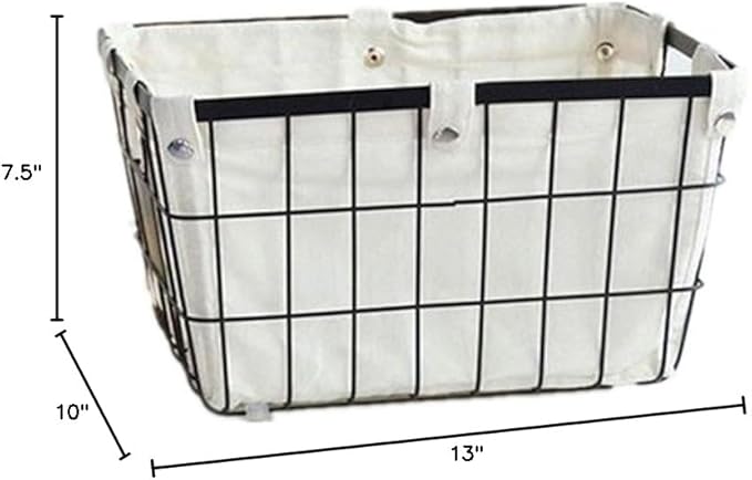 Handmade -Open Storage Bread Food Basket,Kitchen Cabinet and Pantry Storage Organizer Bin & Containers- Two Cut-Out Handles Wire Metal with Canvas Lining 13x10x7.5 Inches Black