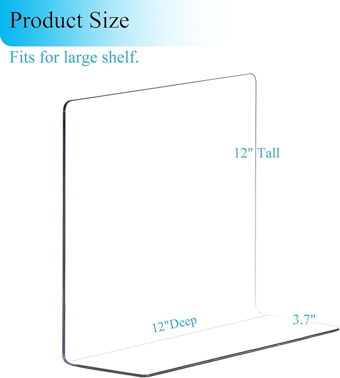 Lebouri Shelf Dividers for Closet Organization: 12" Tall x 12" Deep Acrylic Shelf Dividers for Clothes Sweater Purse - Clear Closet Organizers and Storage Separators for Shelves, 12Pack