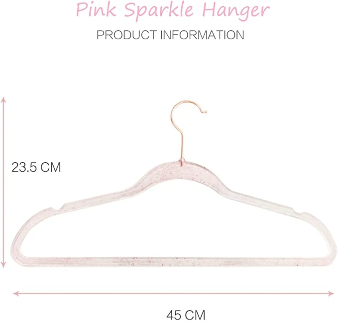 Pink Clothes Hangers 16", 20 Pack Plastic Clear Coat Hanger for Adult Closet, Durable Bling Ganchos de Ropa with Swivel Hook, Notched Shoulders & Ultra-Thin Space Saving Laundry Hanger for Dress Suits