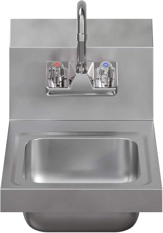 AmGood Stainless Steel Wall Mount Hand Sink 12" x 16" | NSF Commercial Hand Washing Basin with Faucet For Restaurant, Kitchen and Home | Bowl Size: 9" x 9"