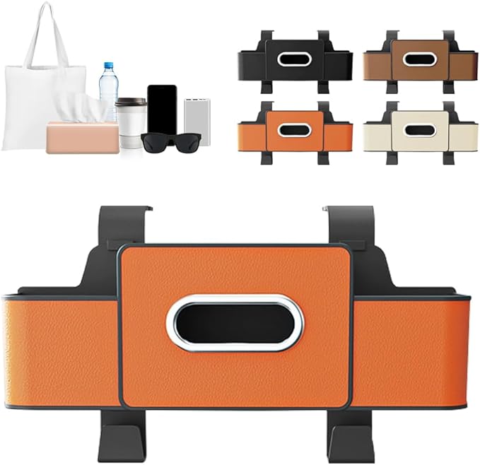 3-in-1 Car Backseat Organizer with Cup Holder, Tissue Box, Trash Bin & Hooks, 2026 Multifunctional Back Seat Car Organizer for Phones, Snacks, Drinks, and Handbags (Orange)