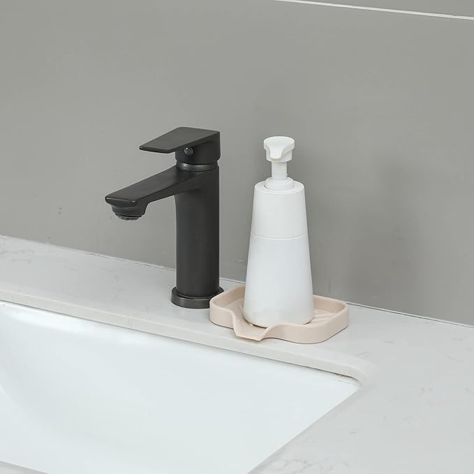 MicoYang Silicone Bathroom Soap Dishes with Drain Spout-Bathroom and Kitchen Sink Organizer,Sponge Holder,Dish Soap Tray,Perfect for Dispenser,Scrubber,Bottle,Cup on Sink or Counter-Tapioca 4.9"×3.2"