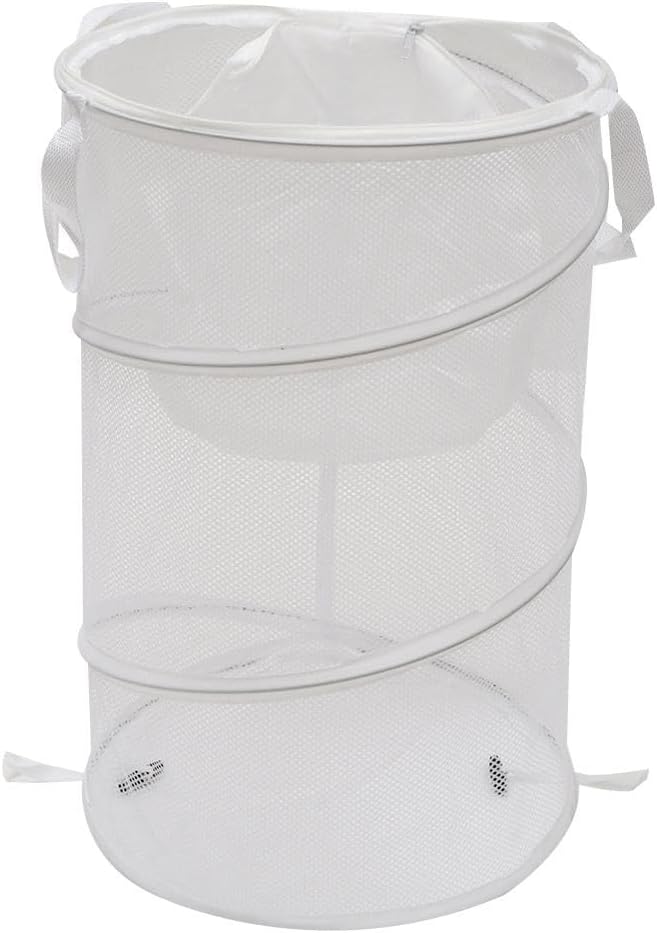 2PCS Large Collapsible Round Popup Laundry Hamper with Lid,Foldable Mesh Hamper with Reinforced Handles and Solid Bottom,White and Black Laundry Basket