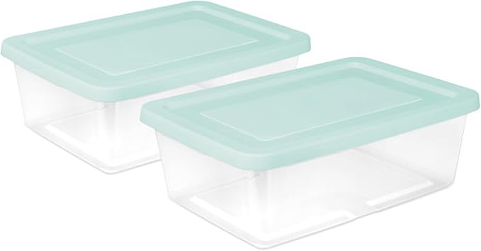 Sterilite 12 Pack Storage Boxes, Clear Plastic Stackable Containers, Lightweight Home Organizers with Snap Lids, 12 Quart, Mindful Mint
