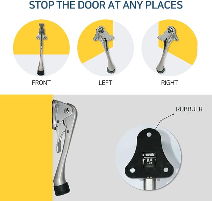 One Touch Kickdown Door Stopper, Door Holder, Heavy Duty Door Stops, Bottom of Door, Height-Adjustable Rubber Tips by HASHI (Black 6 inch x 1pack)