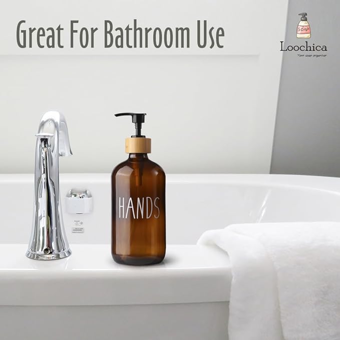 Hand Amber Glass Soap Dispenser with Pump, Amber Hand Soap Dispenser, Refillable Reusable Apothecary Soap Pump Dispenser Bottles for Bathroom and Kitchen Use