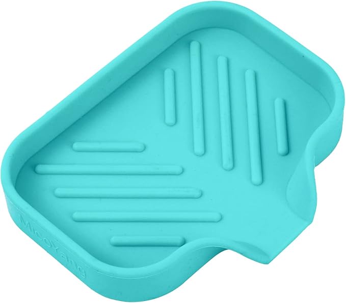 MicoYang Silicone Bathroom Soap Dishes with Drain Spout-Bathroom and Kitchen Sink Organizer,Sponge Holder,Dish Soap Tray,Perfect for Dispenser,Scrubber,Bottle,Cup on Sink or Counter-Mint 4.9"×3.2"