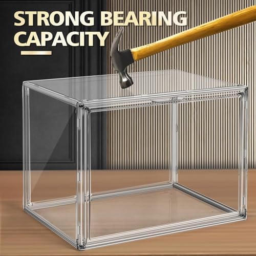 EDS FAM 10 Pack Clear Thicken Sturdy Shoe Storage Organizer with Magnetic Door Stackable Boxes for Closet Folding Space-Saving Shoe Rack for Sneaker Boot Plastic Cabinet