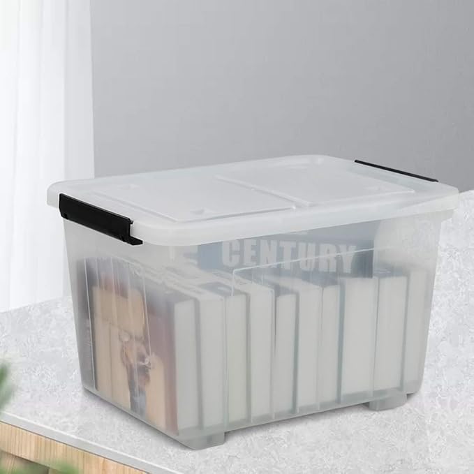 Callyne 30 L Clear Plastic Storage Box with Wheels, 4-Pack Clear Plastic Storage Latch Bin