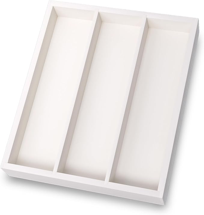 Silverware Organizer Bamboo Kitchen Drawer Organizer, Flatware Organizer Tray for Kitchen, Flatware, Utensils(White)