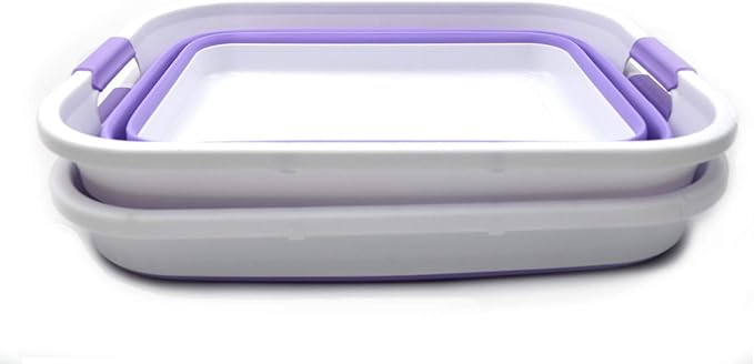 SAMMART Set of 2-41L(10.8 gallon) Collapsible Plastic Laundry Basket-Pop Up Storage Container-Portable Washing Tub-Space Saving Hamper,Water capacity:32L(8.4 gallon) (2 rectangular, Lt. Purple)