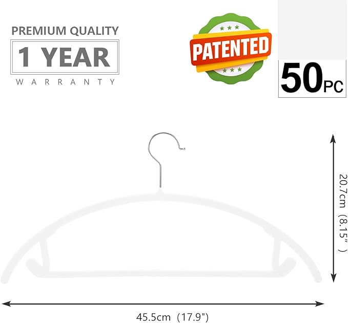 MIZGI Premium Velvet Hangers 50 Pack Heavyduty- Non Slip No Shoulder Bump Suit Hanger - Chrome Hooks,Space Saving Clothes Rounded Shape for Coat,Sweater,Jackets,Pants
