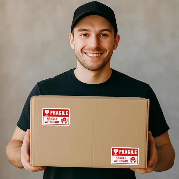 Fragile Stickers 3 x 2 Inch – Waterproof Handle with Care Labels for Shipping and Moving - 500 Strong Adhesive Stickers per Roll