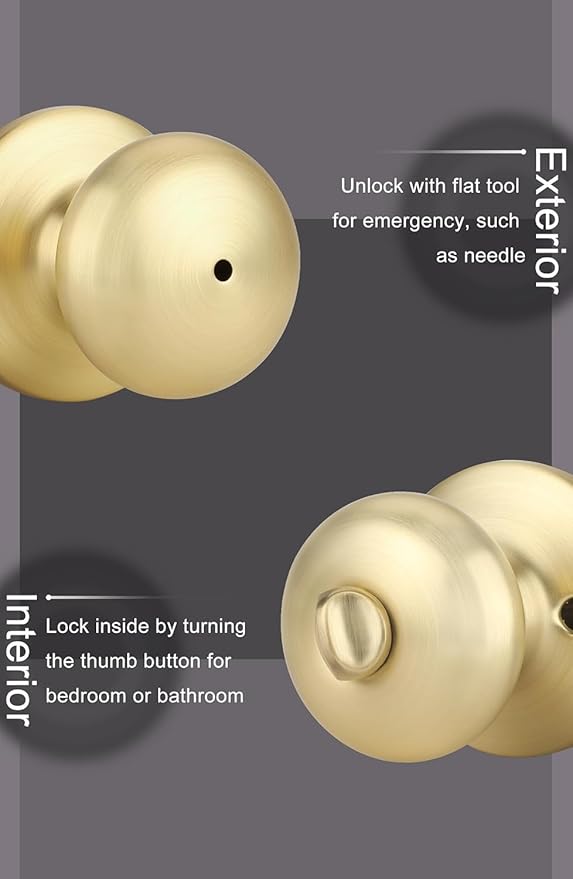 Goldenwarm Gold Interior Door Knobs, Bedroom Door Knob, Door Knobs Interior Bulk, Brushed Gold Privacy Door Knob for Bedroom or Bathroom(12 Pack)